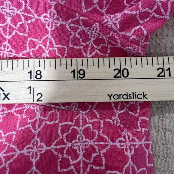 Charter Club Linen Shirt Womens Medium Pink White Floral Button Up Long Sleeve - Picture 7 of 12